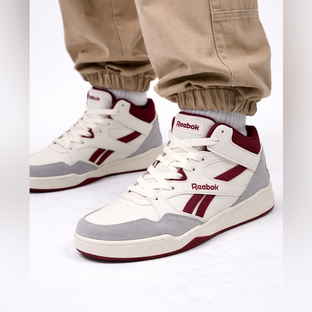Reebok Kids High-Top Sneakers in Cream, Gray & Burgundy